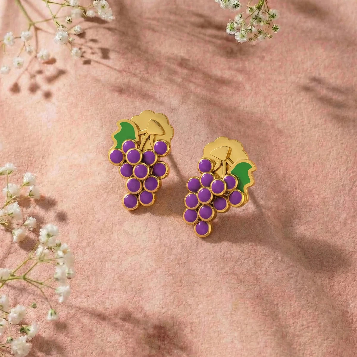 Grape Charm Kids Stud Earrings | Tinyfacets | minimal grape charm kids stud earrings style