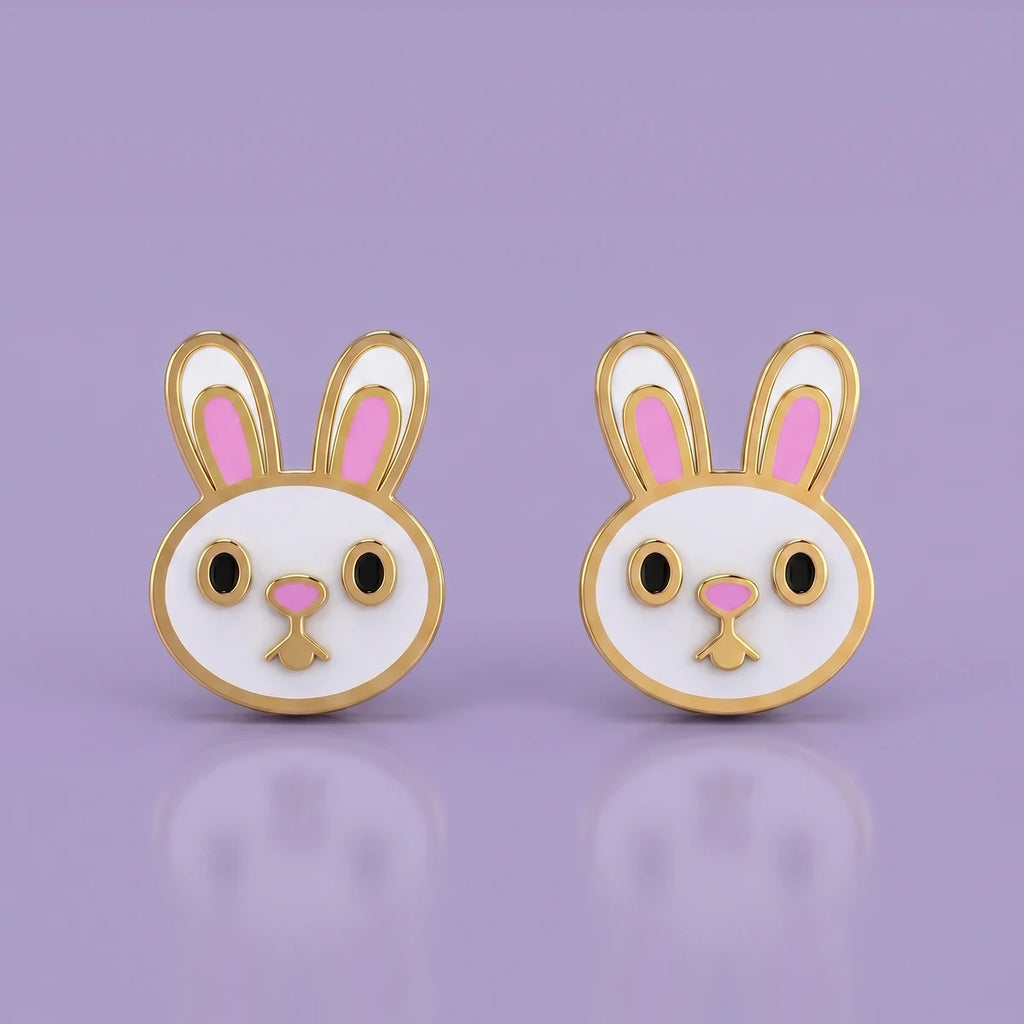 Bunny Bliss Gold Stud Earrings | Tinyfacets | bunny gold stud earrings cute