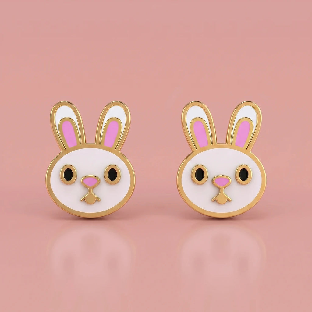 Bunny Bliss Gold Stud Earrings | Tinyfacets | rabbit earrings gold studs