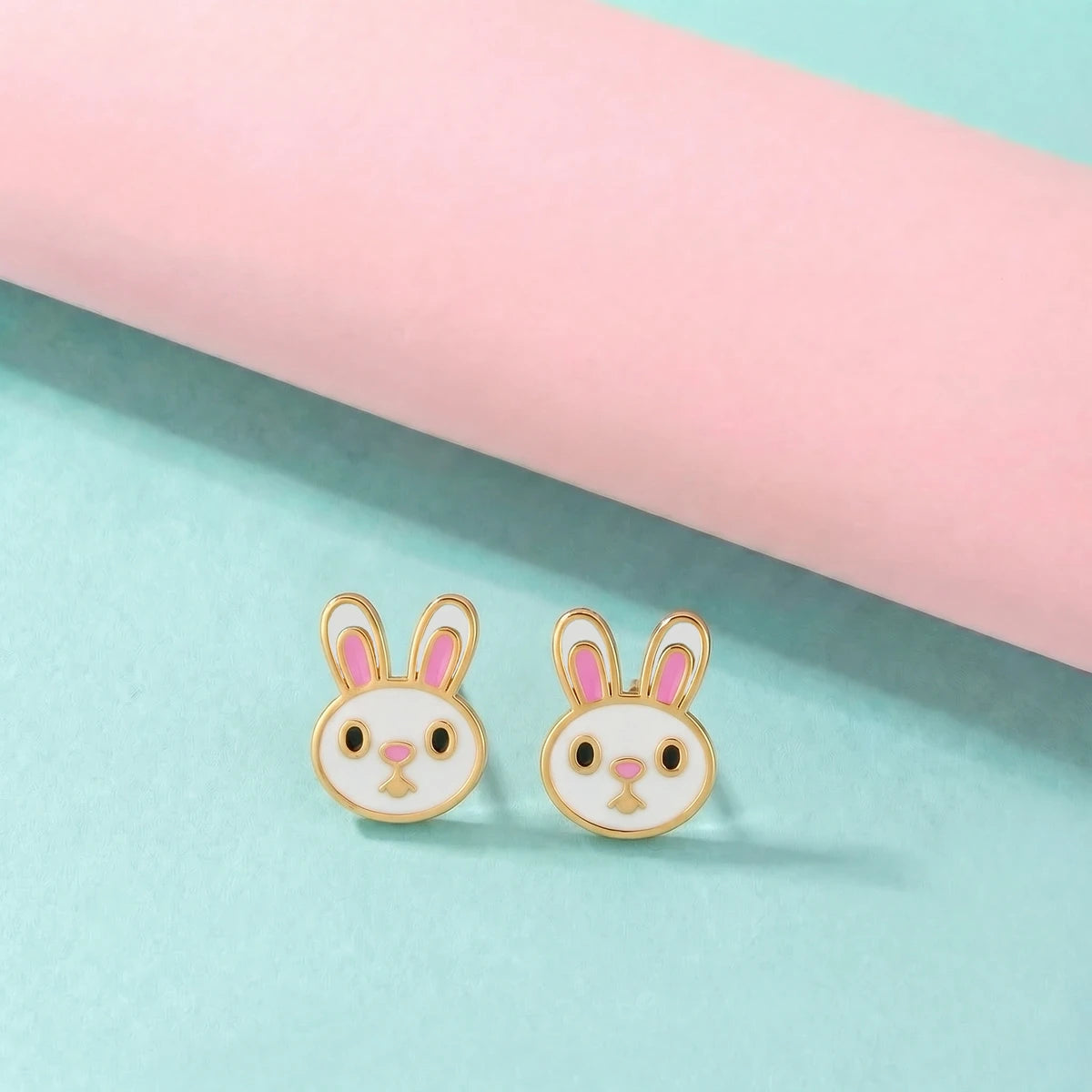 Bunny Bliss Gold Stud Earrings | Tinyfacets | minimal bunny jewelry gold