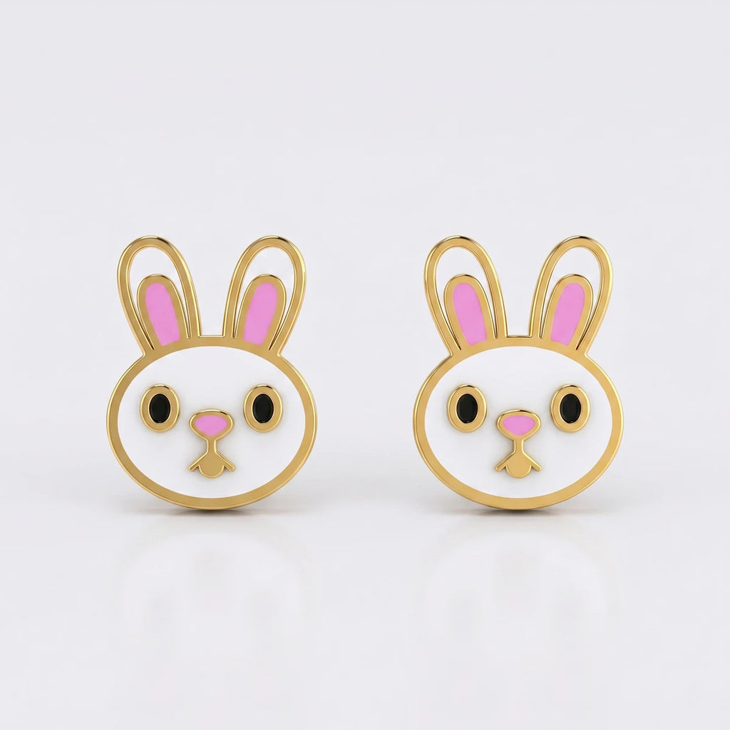 Bunny Bliss Gold Stud Earrings | Tinyfacets | animal stud earrings gold bunny