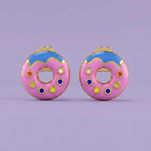 Sweet Sprinkle Donut Stud Earrings in Gold