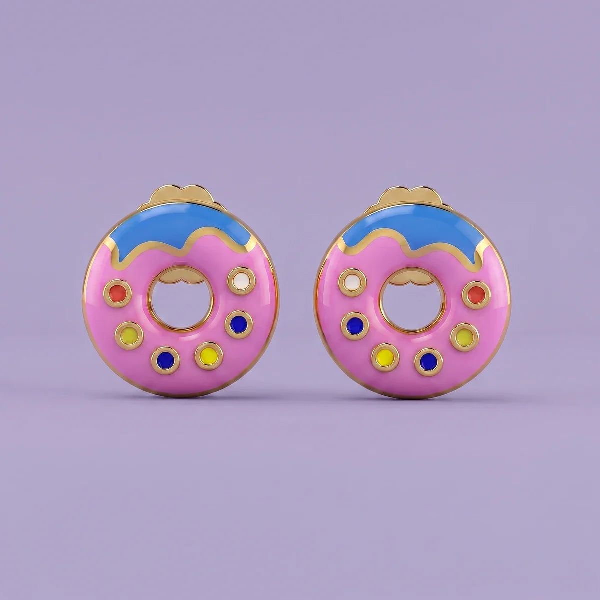 Sweet Sprinkle Donut Stud Earrings in Gold