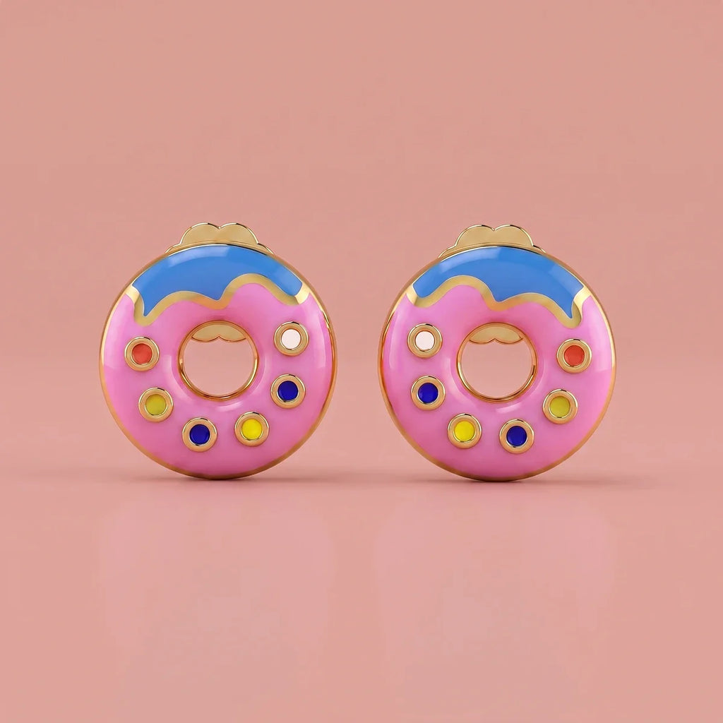 Sweet Sprinkle Donut Stud Earrings in Gold
