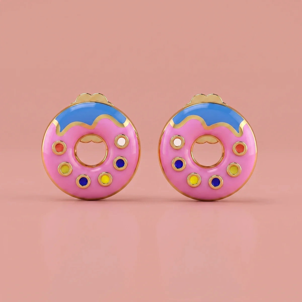 Sweet Sprinkle Donut Stud Earrings in Gold