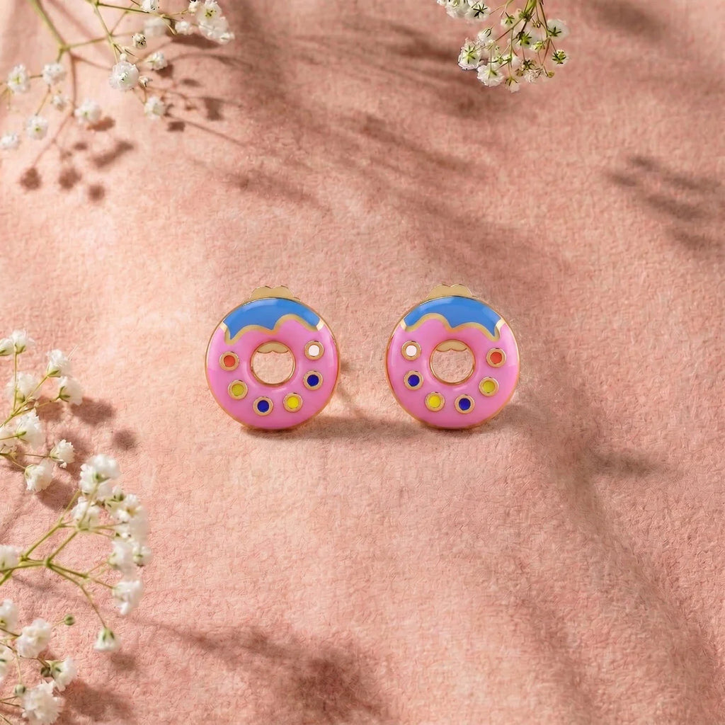 Sweet Sprinkle Donut Stud Earrings in Gold