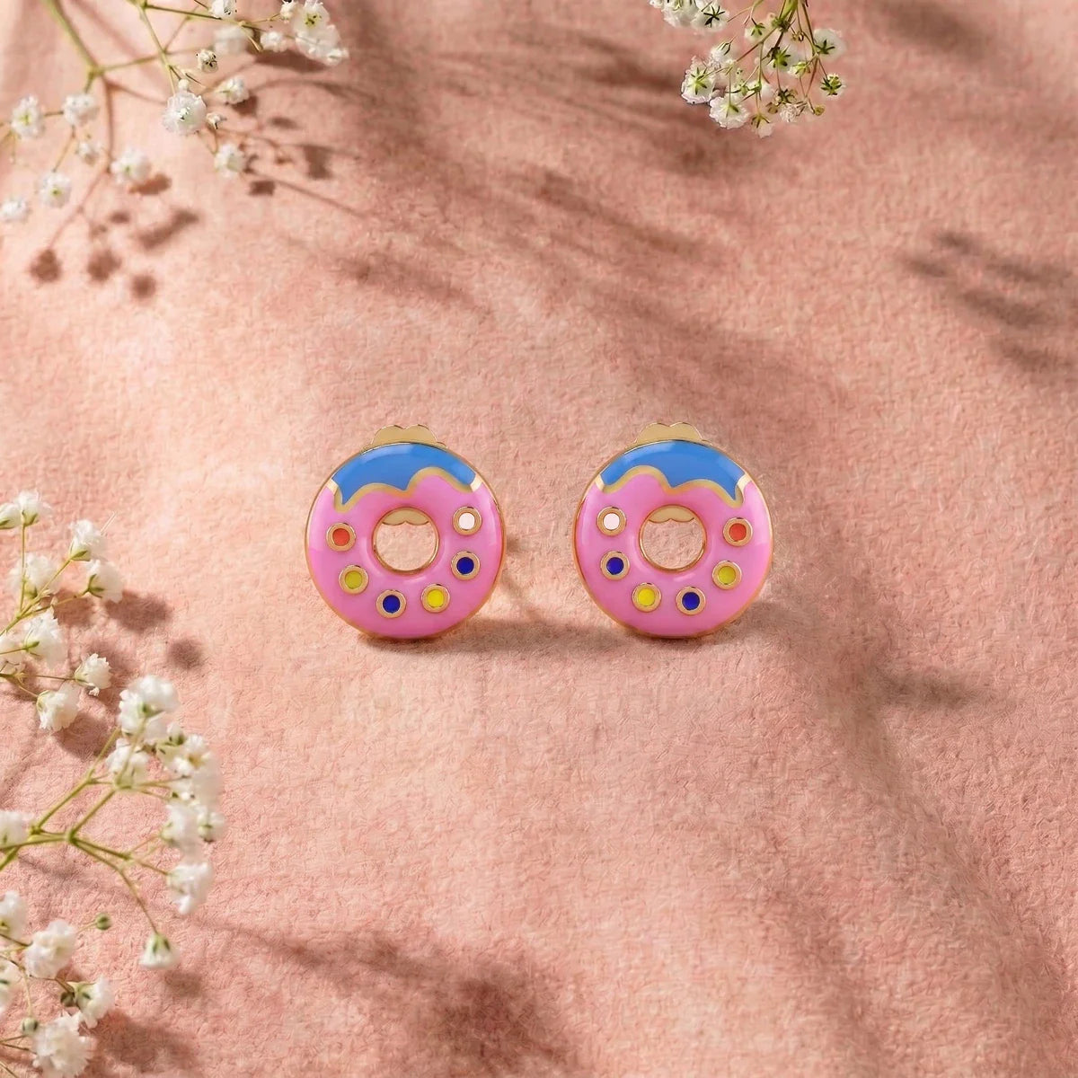 Sweet Sprinkle Donut Stud Earrings in Gold
