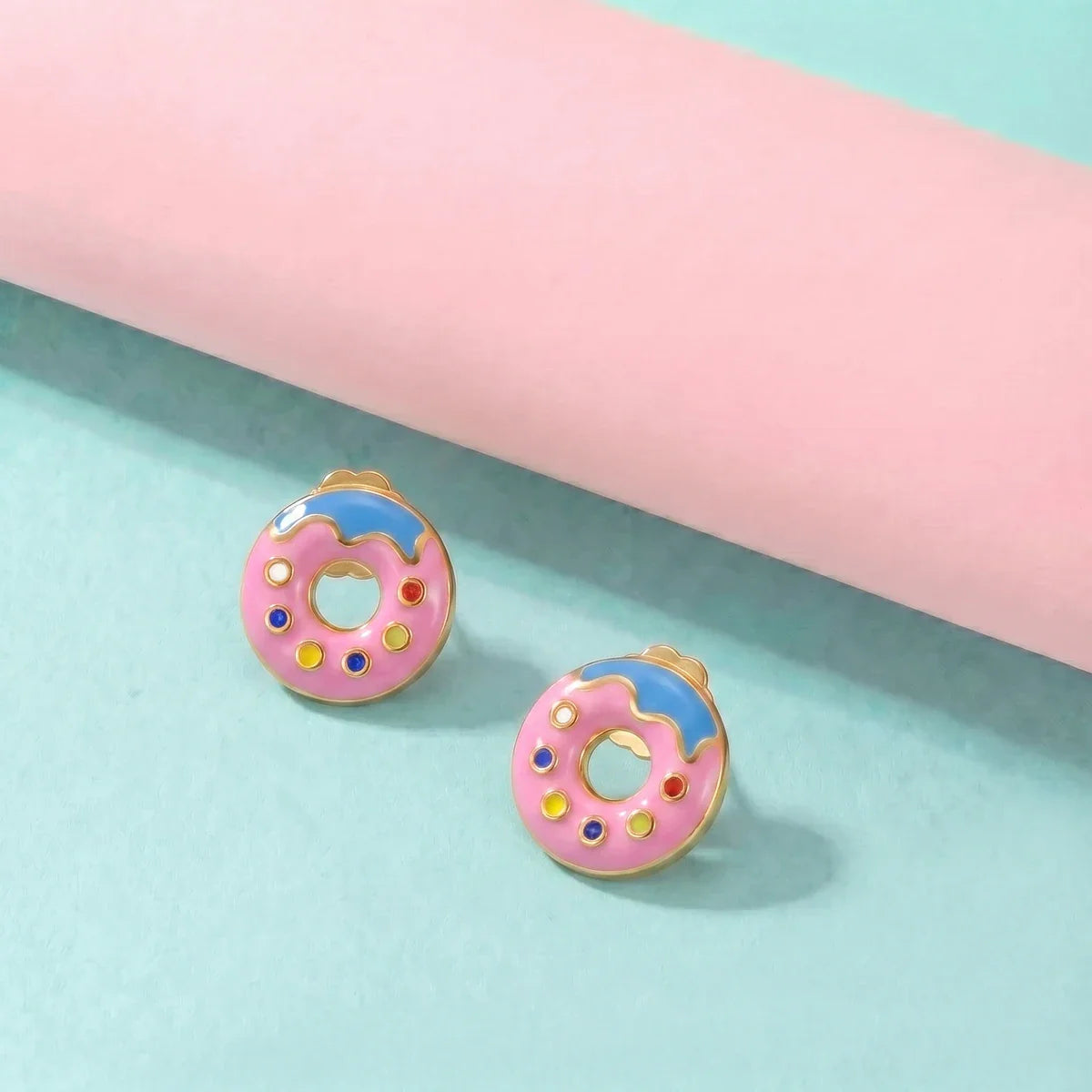 Sweet Sprinkle Donut Stud Earrings in Gold