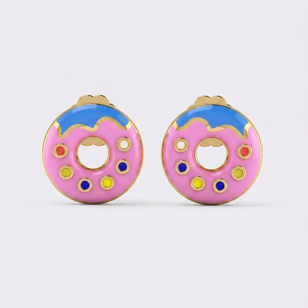 Sweet Sprinkle Donut Stud Earrings in Gold