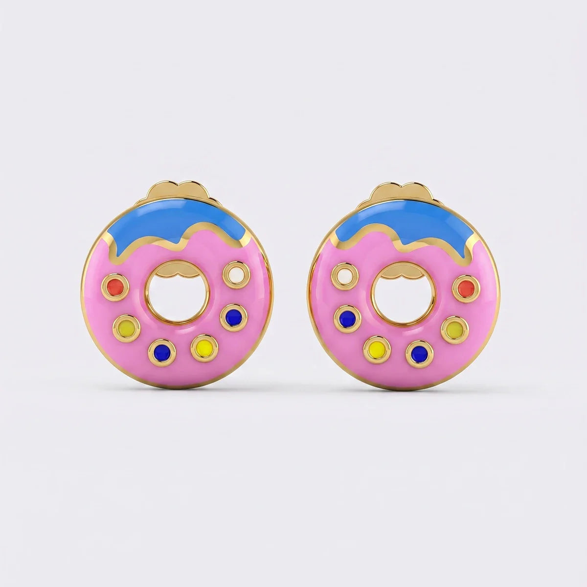 Sweet Sprinkle Donut Stud Earrings in Gold