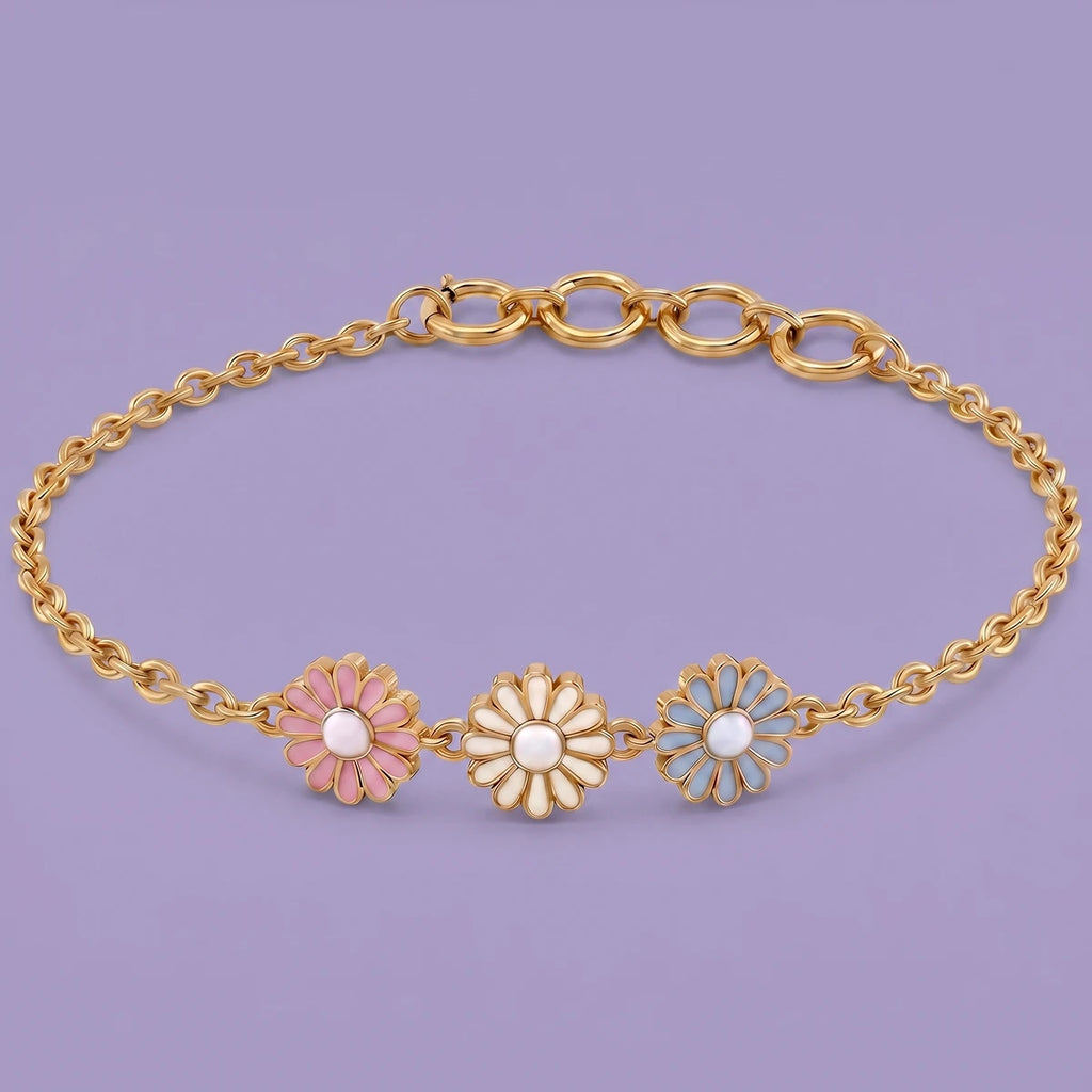 Little Bloom Pastel Daisy Gold Bracelet | Tinyfacets | pastel daisy gold bracelet floral