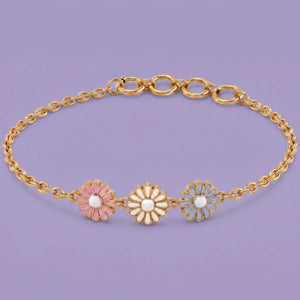 Pastel Daisy Bloom Charm Gold Bracelet