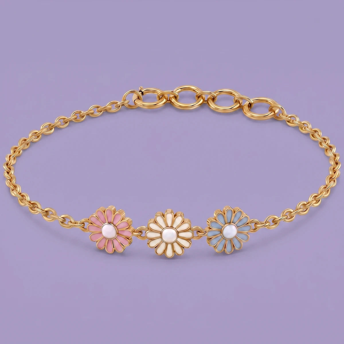 Little Bloom Pastel Daisy Gold Bracelet | Tinyfacets | pastel daisy gold bracelet floral