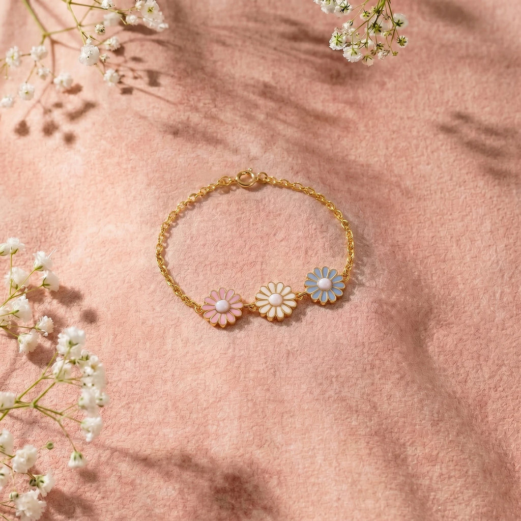 Little Bloom Pastel Daisy Gold Bracelet | Tinyfacets | floral gold bracelet pastel tones