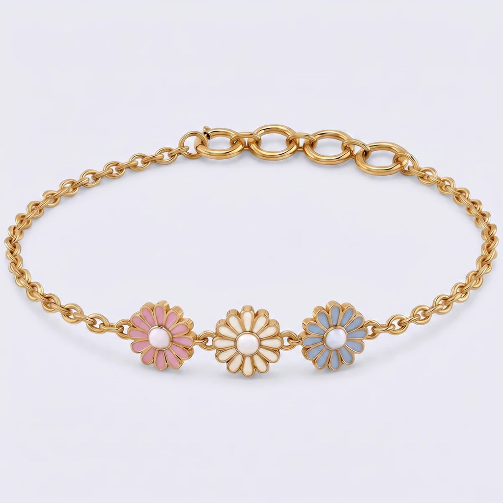 Little Bloom Pastel Daisy Gold Bracelet | Tinyfacets | cute daisy bracelet everyday wear