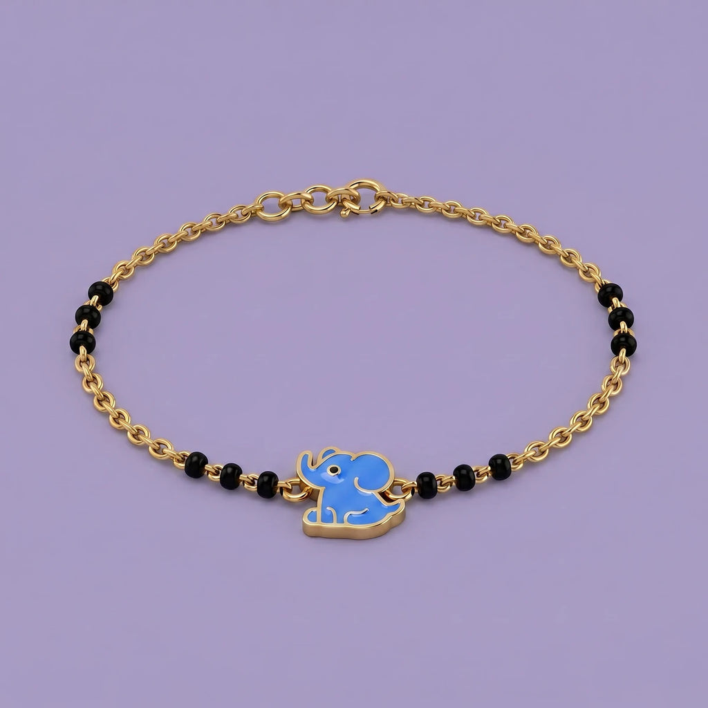 Blue elephant nazariya bracelet with black protective beads