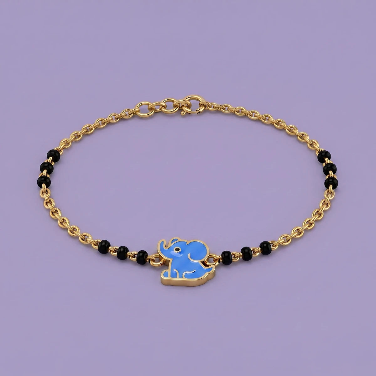Blue elephant nazariya bracelet with black protective beads