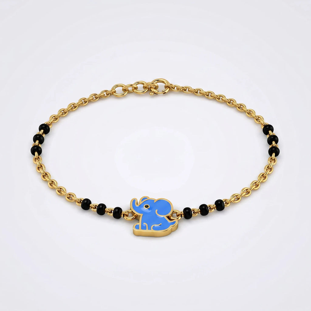 Tiny Blue Elephant Nazariya Bracelet | Tinyfacets | gold nazariya bracelet with blue elephant charm