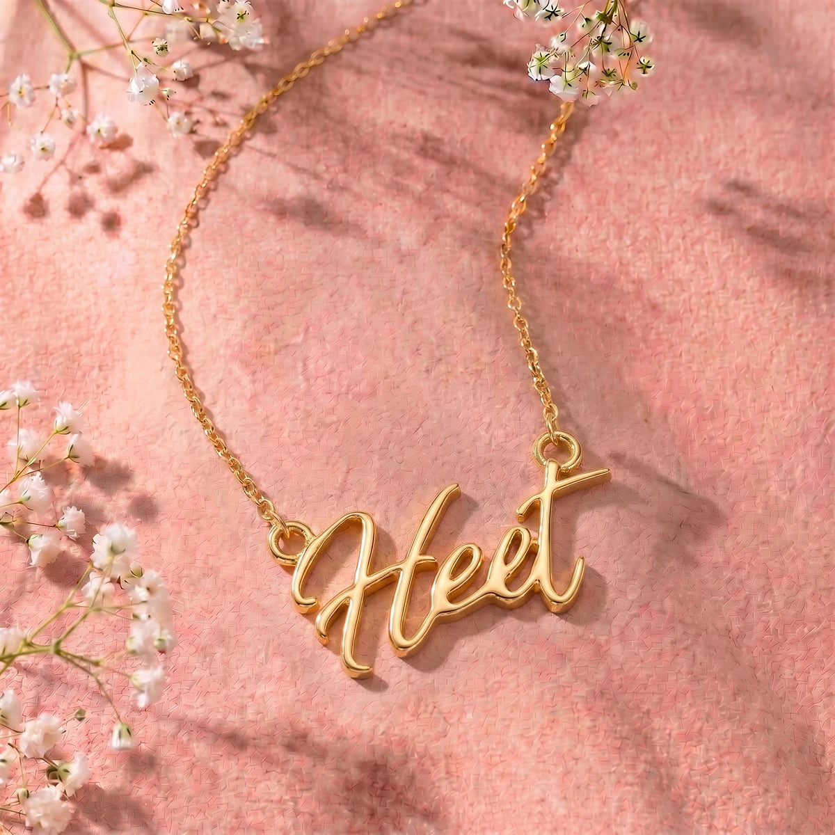 Elegant Script Name Pendant in Gold Finish | Tinyfacets | minimal personalized gold necklace
