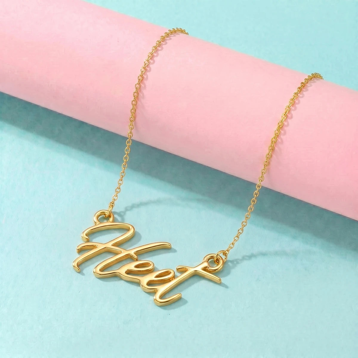 Elegant Script Name Pendant in Gold Finish | Tinyfacets | trendy custom name pendant gold