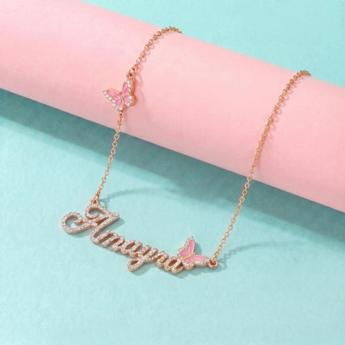 Butterfly Name Necklace in Rose Gold Finish | Tinyfacets | elegant rose gold custom name necklace