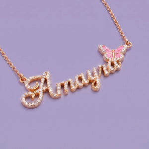 Butterfly Name Necklace in Rose Gold Finish