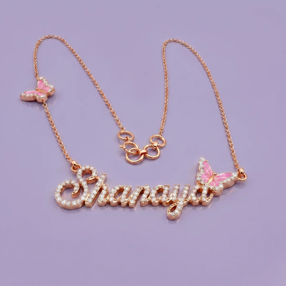 Butterfly Name Necklace in Rose Gold Finish | Tinyfacets | personalized butterfly name necklace rose gold