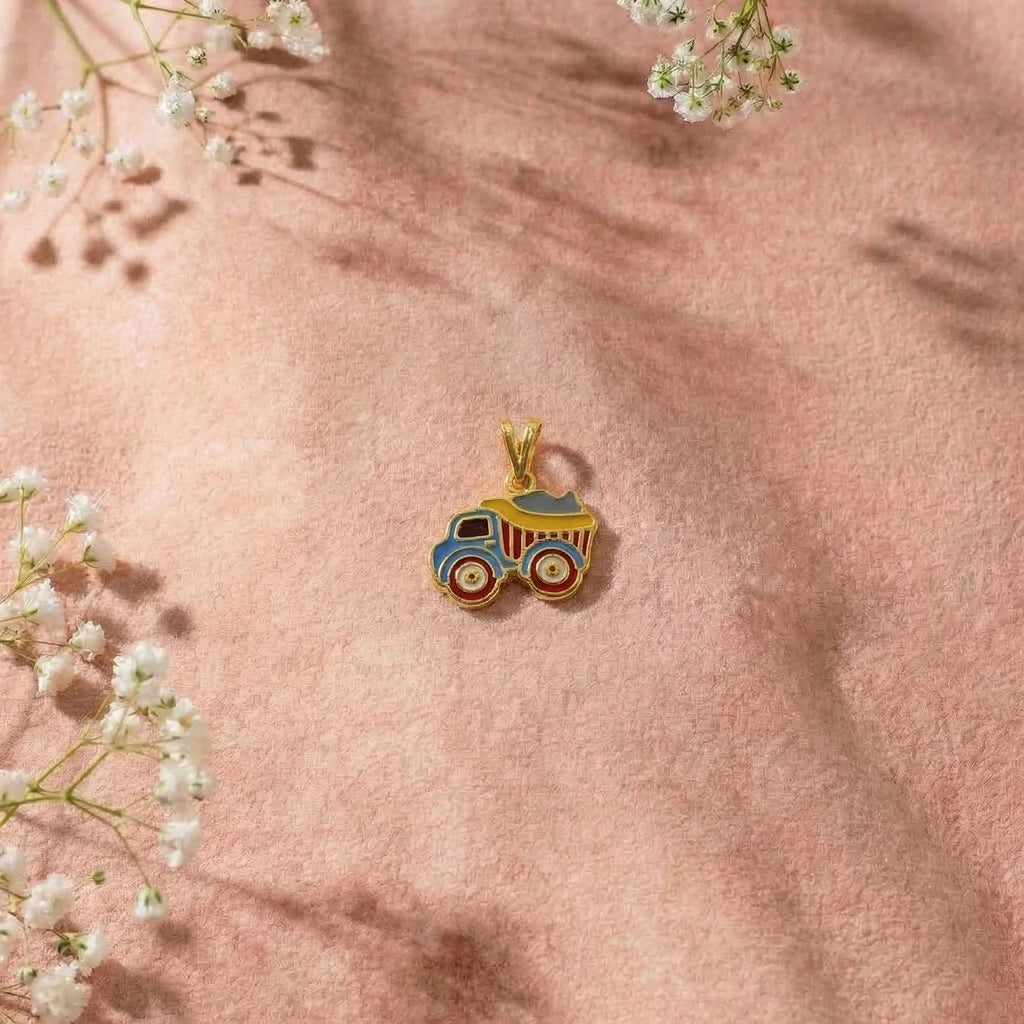 Little Wheels Truck Charm Gold Pendant | Tinyfacets | minimal little wheels truck charm gold pendant style