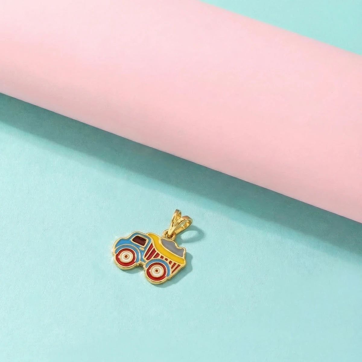 Little Wheels Truck Charm Gold Pendant | Tinyfacets | everyday little wheels truck charm gold pendant wear
