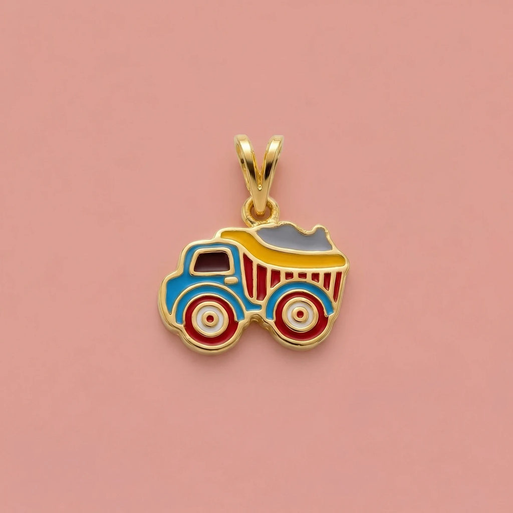 Little Wheels Truck Charm Gold Pendant | Tinyfacets | cute little wheels truck charm gold pendant design