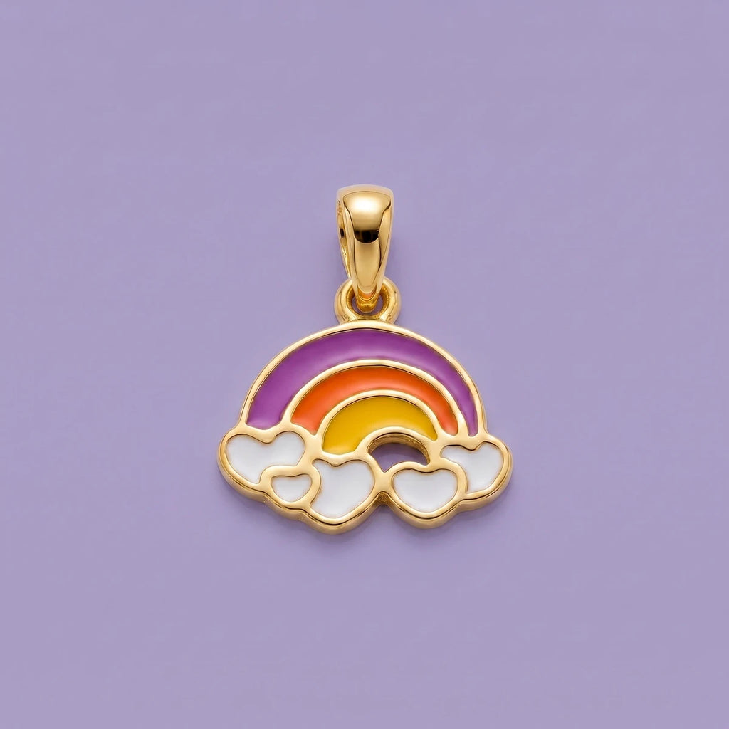 Little Rainbow Dreams - Kids Gold Pendant | Tinyfacets | pastel rainbow gold pendant with cloud design