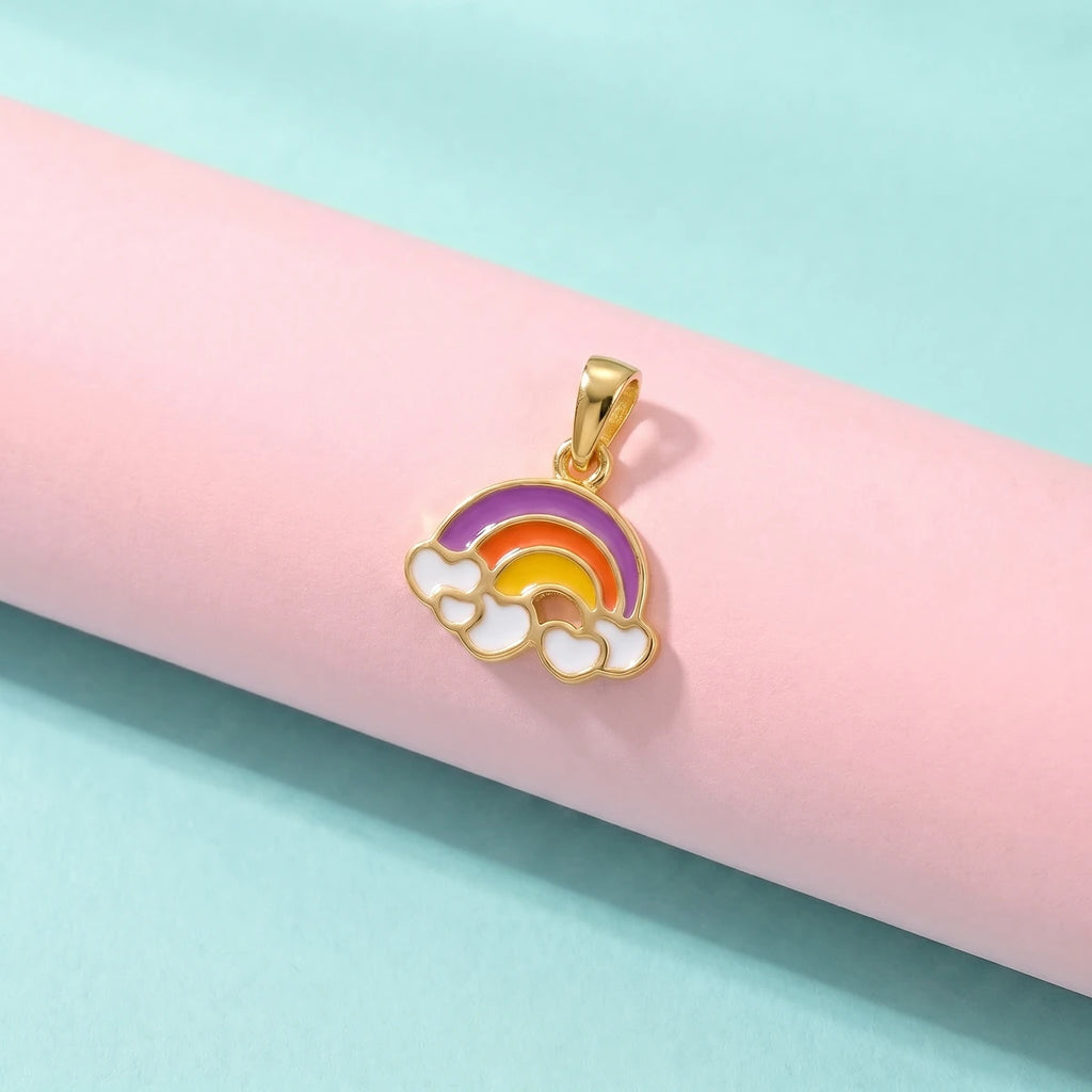 Little Rainbow Dreams - Kids Gold Pendant | Tinyfacets | cloud and rainbow charm pendant gold