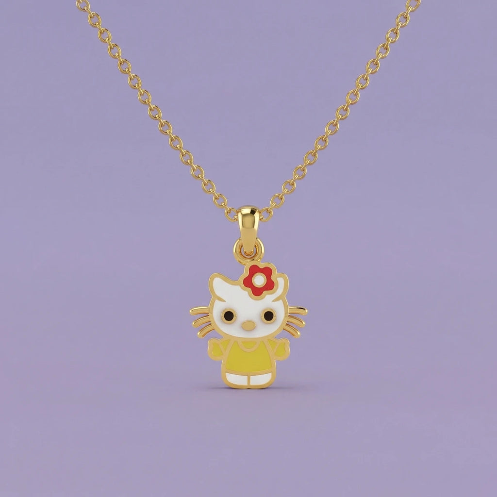 Floral Kitten Gold Pendant | Tinyfacets | floral kitten gold pendant