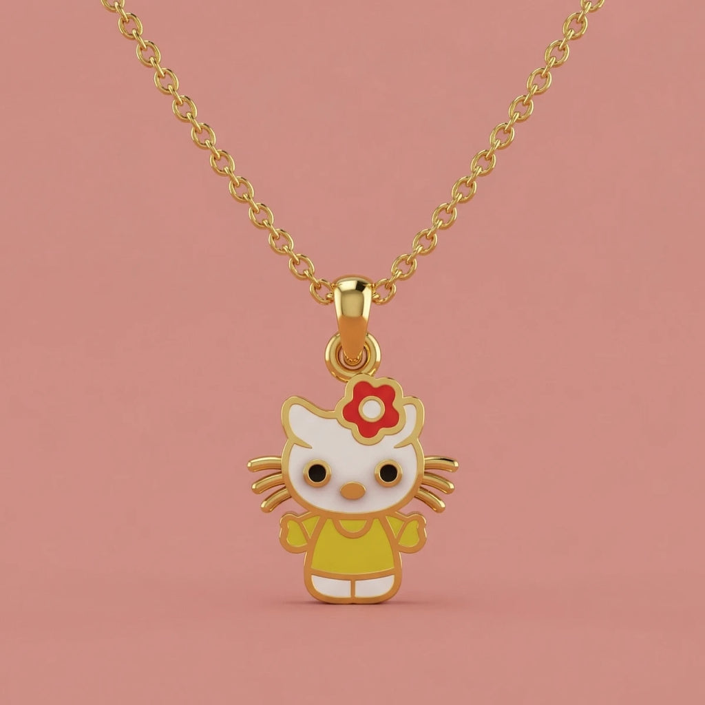 Floral Kitten Gold Pendant | Tinyfacets | cute floral kitten gold pendant design