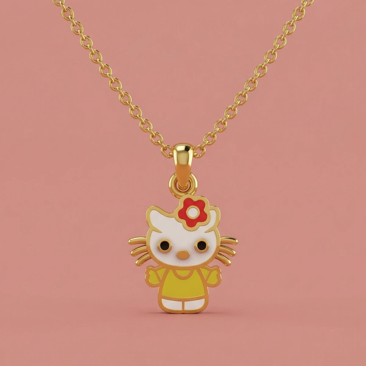 Floral Kitten Gold Pendant | Tinyfacets | cute floral kitten gold pendant design
