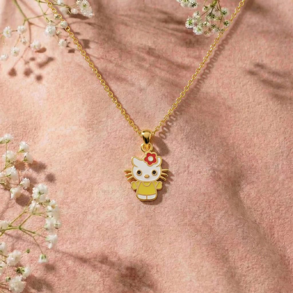 Floral Kitten Gold Pendant | Tinyfacets | minimal floral kitten gold pendant style