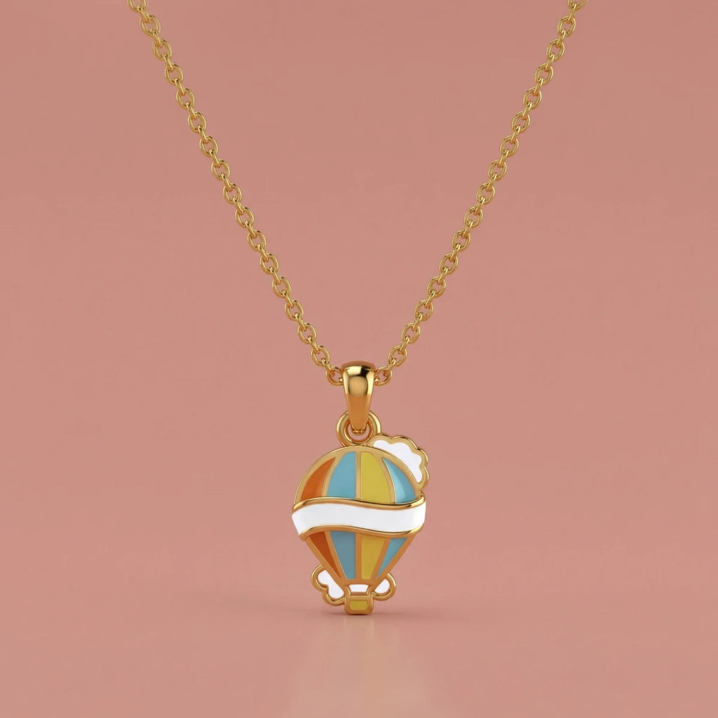 Little Sky Adventure Balloon Gold Pendant | Tinyfacets | cute little sky adventure balloon gold pendant design