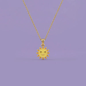 Smiley Sun Enamel Pendant In Gold