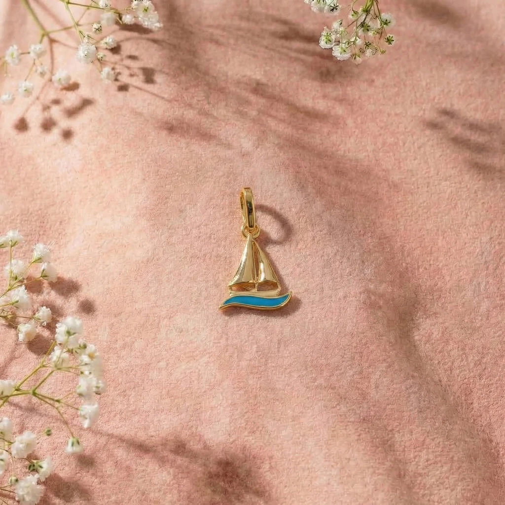 Sailboat Wave Gold Pendant | Tinyfacets | minimal sailboat wave gold pendant style
