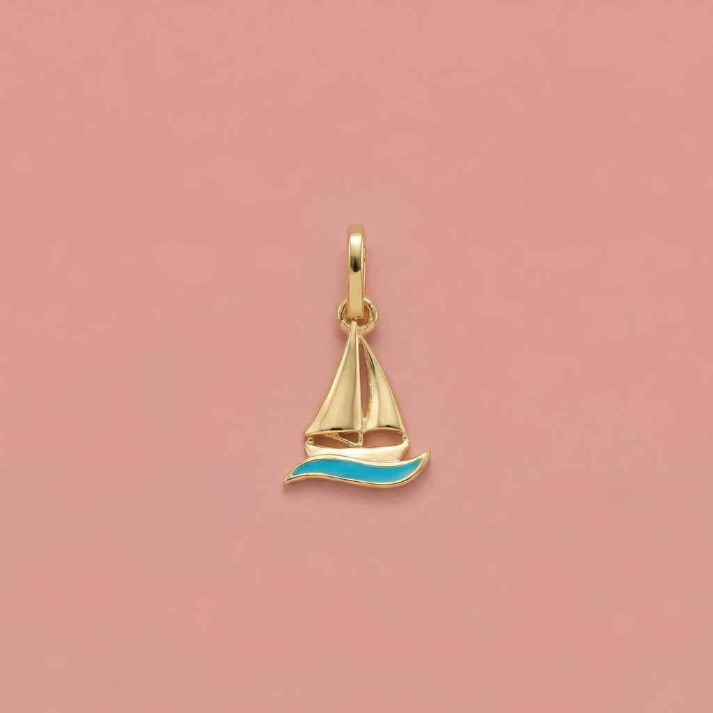 Sailboat Wave Gold Pendant | Tinyfacets | cute sailboat wave gold pendant design