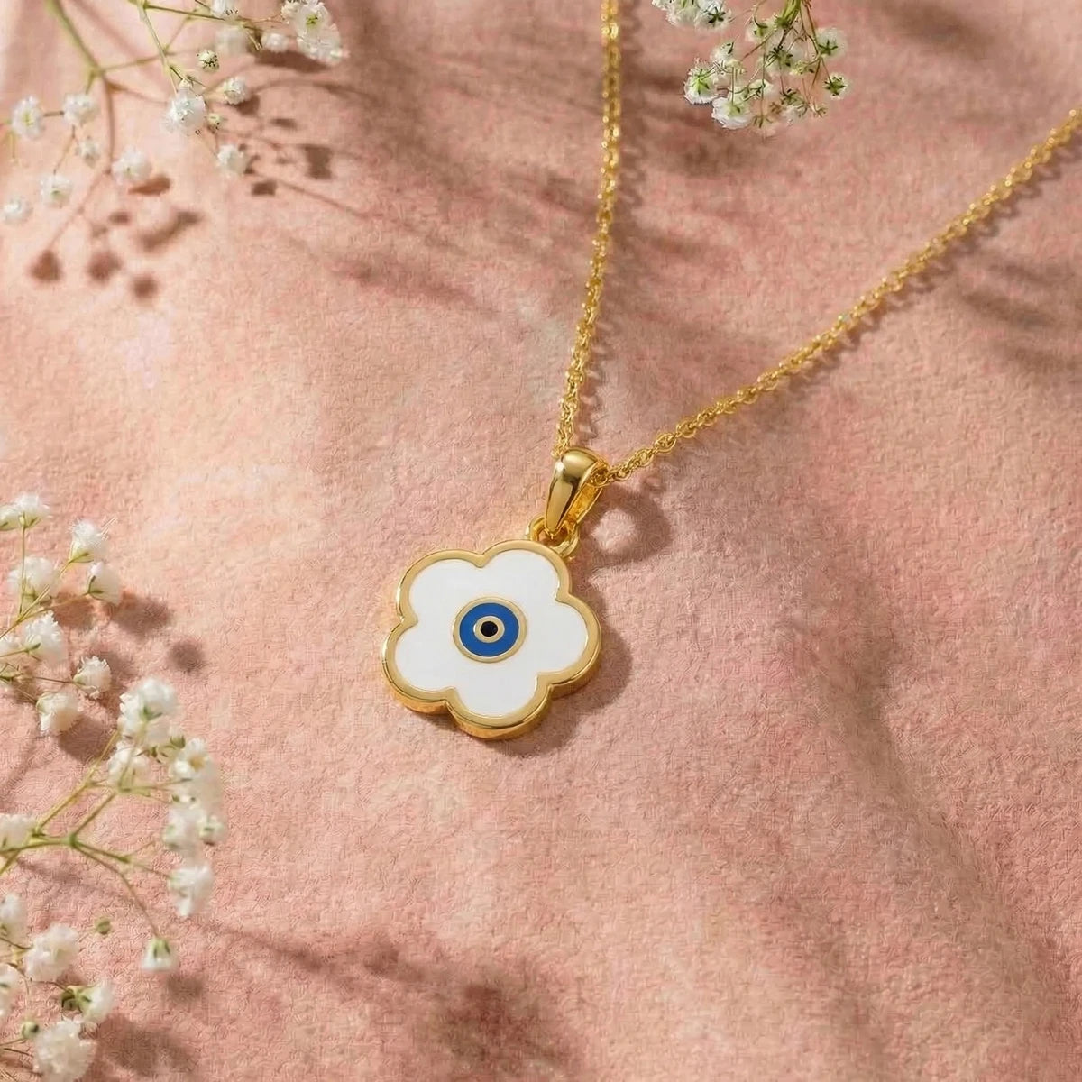 Evil Eye Blossom Gold Pendant | Tinyfacets | everyday evil eye blossom gold pendant wear