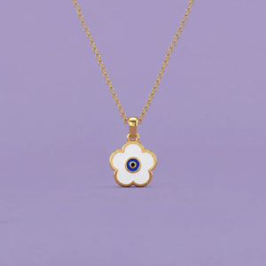 Floral Evil Eye Gold Pendant For Girls