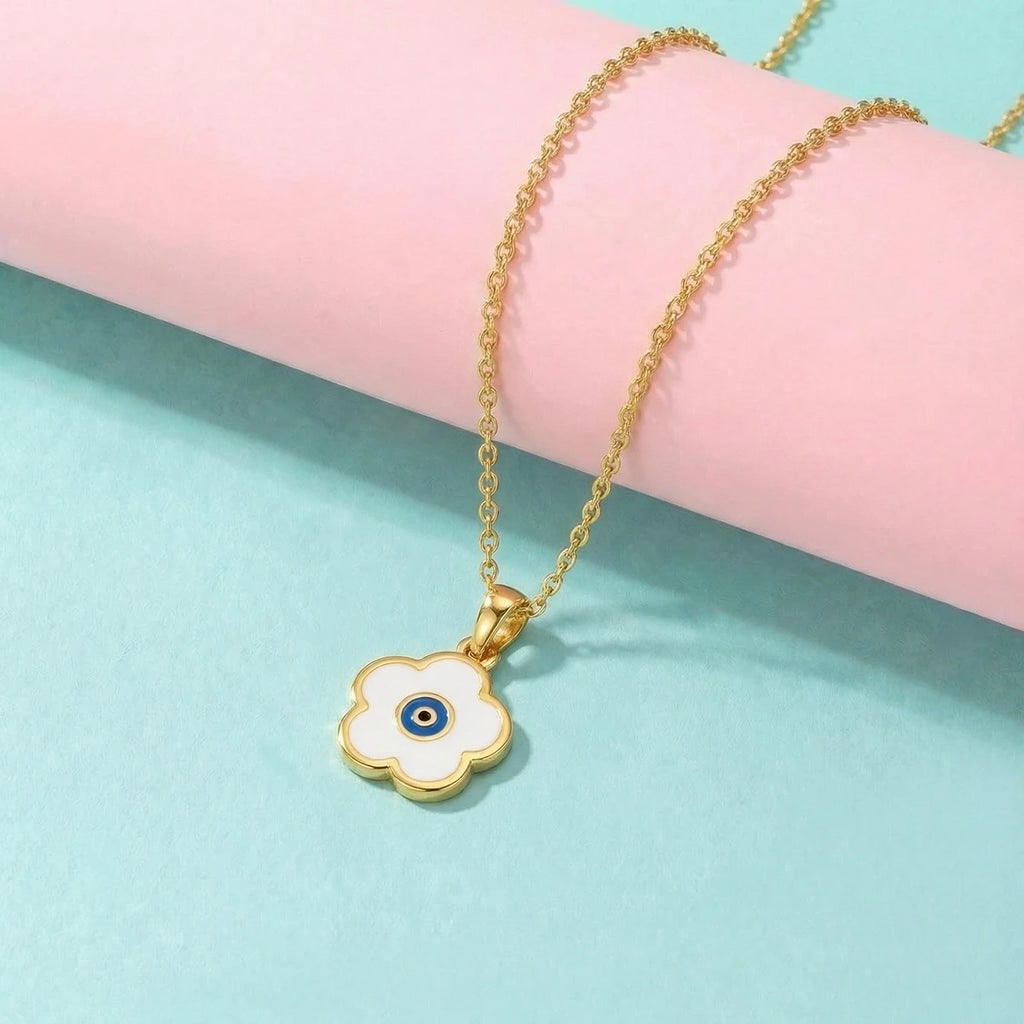 Evil Eye Blossom Gold Pendant | Tinyfacets | everyday evil eye blossom gold pendant wear
