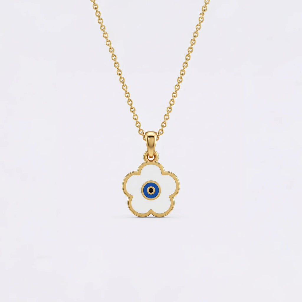 Evil Eye Blossom Gold Pendant | Tinyfacets | minimal evil eye blossom gold pendant style