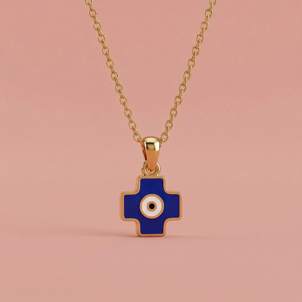 Blue Evil Eye Cross Gold Pendant | Tinyfacets | cute blue evil eye cross gold pendant design