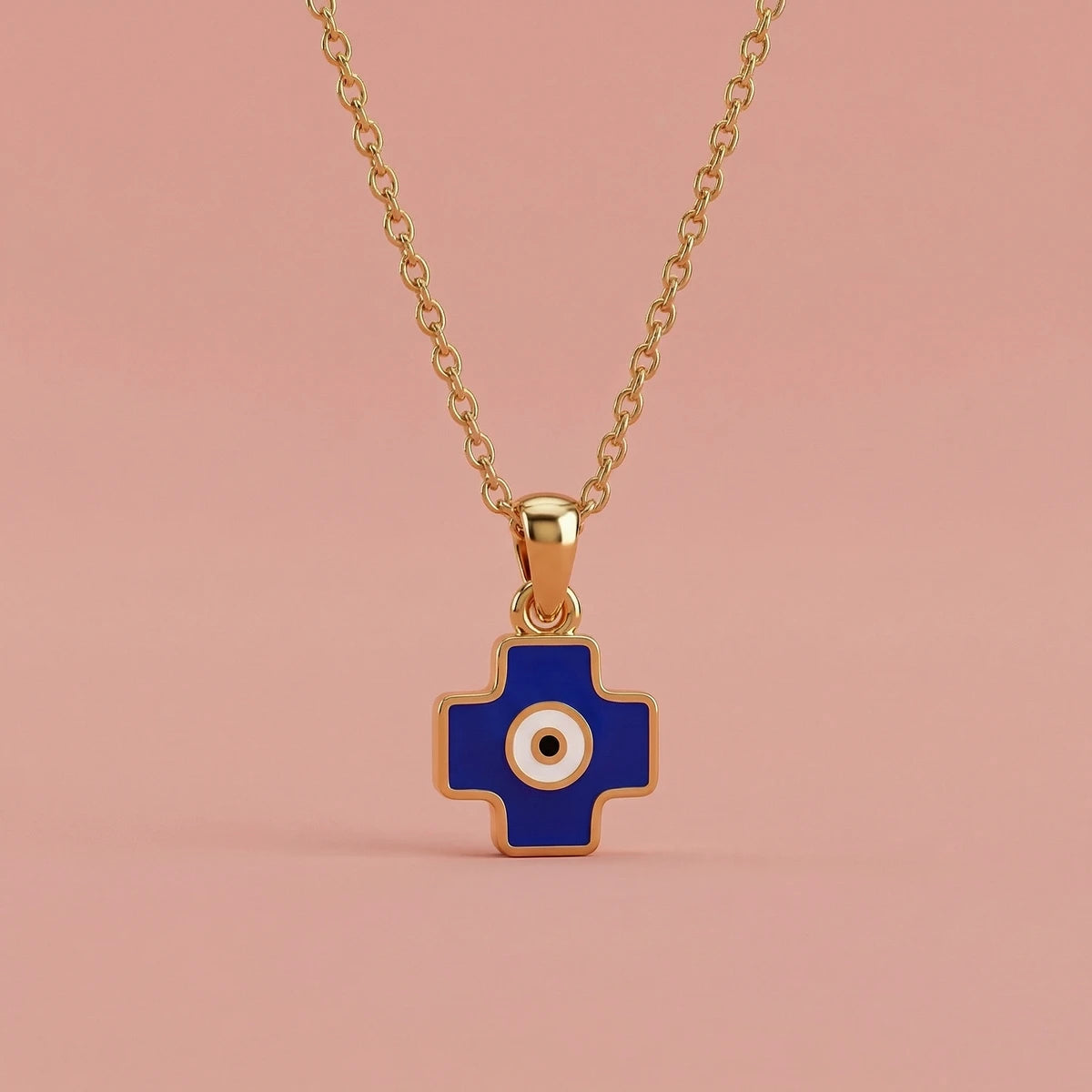 Blue Evil Eye Cross Gold Pendant | Tinyfacets | cute blue evil eye cross gold pendant design