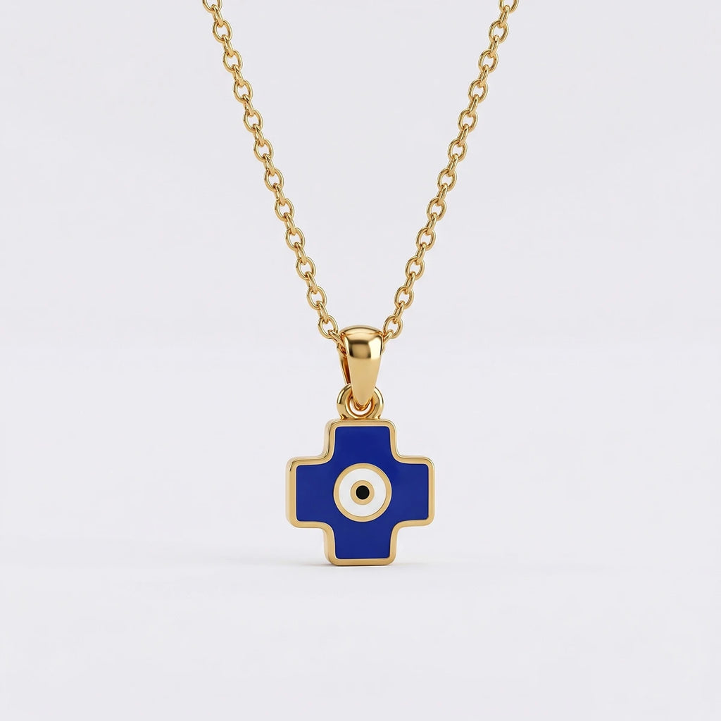 Blue Evil Eye Cross Gold Pendant | Tinyfacets | gold blue evil eye cross gold pendant jewelry
