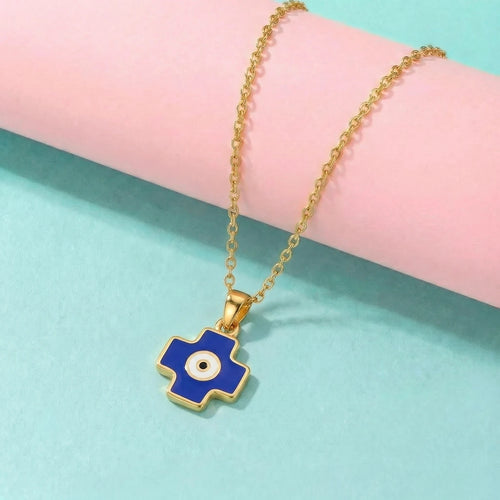 Blue Evil Eye Cross Gold Pendant | Tinyfacets | everyday blue evil eye cross gold pendant wear
