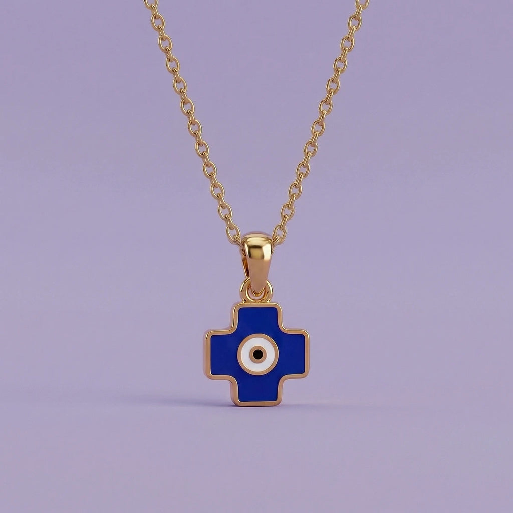 Blue Evil Eye Cross Gold Pendant | Tinyfacets | blue evil eye cross gold pendant