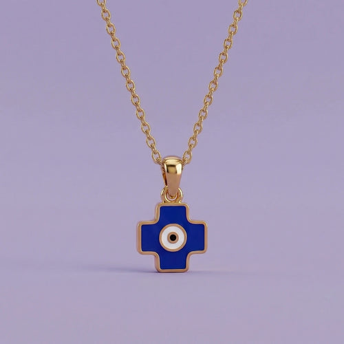 Blue Evil Eye Cross Gold Pendant | Tinyfacets | blue evil eye cross gold pendant